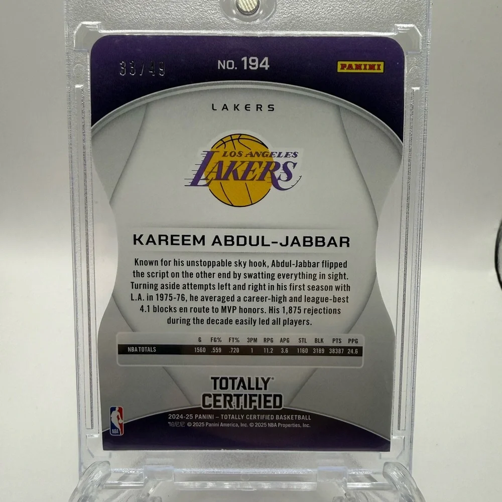 Kareem Abdul-Jabbar 2024-25 Panini Totally Certified #194 Purple Die Cut 33/49